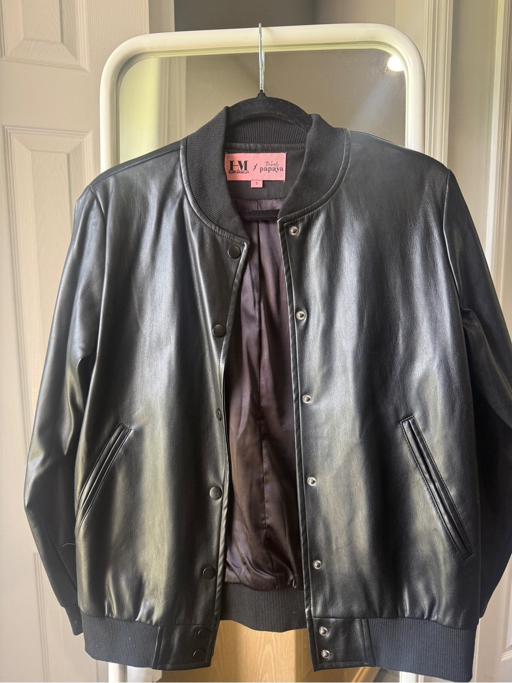 Bird’s Papaya Black Leather Bomber Jacket - women’s
